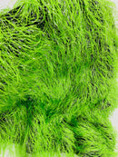 Metallic Eyelash Fabric - Lime Green / Silver - Feather/Eyelash/Fringe Design on Mesh By Yard