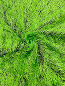 Metallic Eyelash Fabric - Lime Green / Silver - Feather/Eyelash/Fringe Design on Mesh By Yard