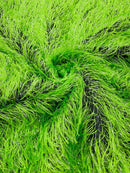 Metallic Eyelash Fabric - Lime Green / Silver - Feather/Eyelash/Fringe Design on Mesh By Yard