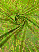 Tribal Swirl Spandex Fabric - Lime Green - Hologram Metallic 4-Way Stretch Milliskin Fabric by Yard