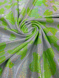 Cow Print Design Spandex - Lime Green - Holographic Print Poly Spandex 4 Way Stretch Fabric By Yard