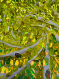 Iridescent Jumbo Oval Sequins - Lime Green - Paillette Oval Sequins Fabric on Mesh Sold By Yard