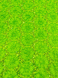 Satin Rosette Sequins Fabric - Lime Green - 3D Rosette Satin Rose Fabric with Sequins By Yard