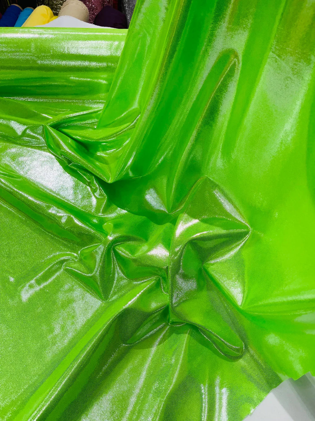 Foil Metallic Spandex Fabric - Lime Green - Shiny Metallic Foil Spandex Fabric by Yard