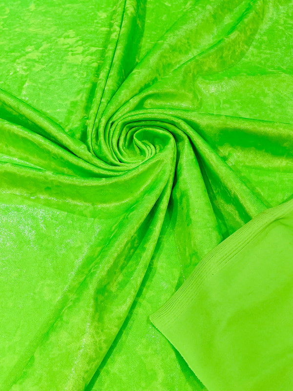 Iridescent Foggy Foil Fabric - Lime Green Iridescent - Oil Slick 58/60" Stretch Foil Velvet Black Light Fabric By Yard