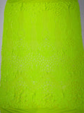 Elegant Floral Leaf Design - Lime Green - 4 Way Stretch Sequins Lace Spandex Fabric By Yard