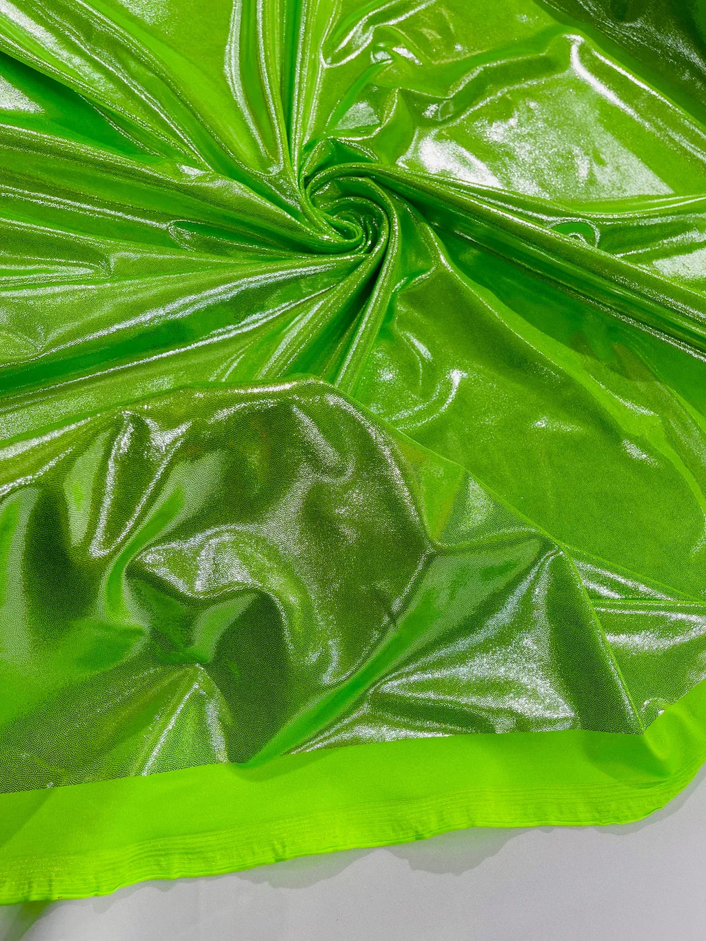 Foil Metallic Spandex Fabric - Lime Green - Shiny Metallic Foil Spandex Fabric by Yard