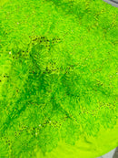 Satin Rosette Sequins Fabric - Lime Green - 3D Rosette Satin Rose Fabric with Sequins By Yard