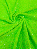 Stretch Velvet Sequins Fabric - Lime Green Hologram - Velvet Sequins 2 Way Stretch 58/60” By Yard