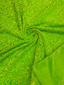 Stretch Velvet Sequins Fabric - Lime Green Iridescent - Velvet Sequins 2 Way Stretch 58/60” By Yard