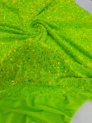 Stretch Velvet Sequins Fabric - Lime Green Iridescent - Velvet Sequins 2 Way Stretch 58/60” By Yard