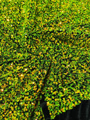 Stretch Velvet Sequins Fabric - Lime Green on Black - Velvet Sequins 2 Way Stretch 58/60” By Yard
