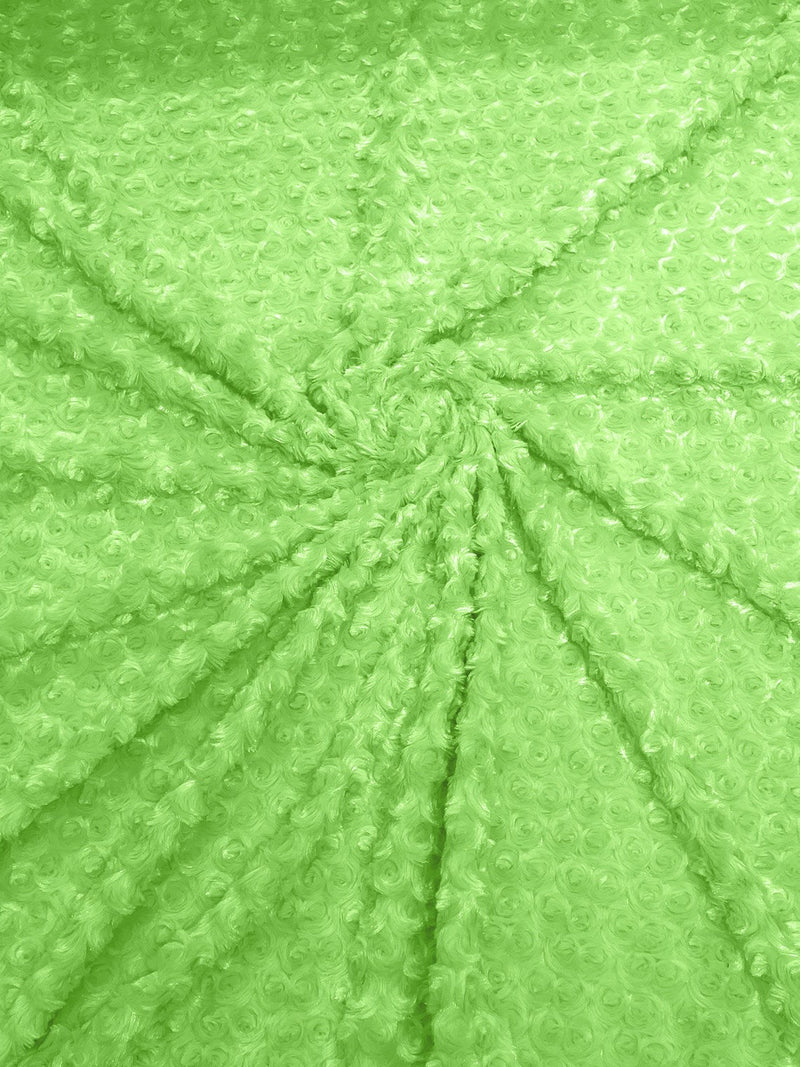58" Minky Swirl Rose Fabric - Lime Green - Soft Rosebud Plush Fur Fabric Sold By The Yard