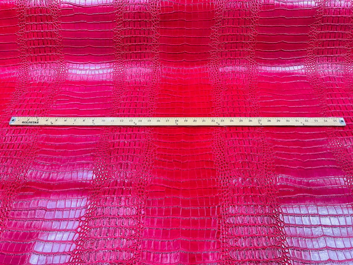 Crocodile Faux Leather Vinyl - Red - Fabric 3D Scales Vinyl Crocodile Sold By Yard