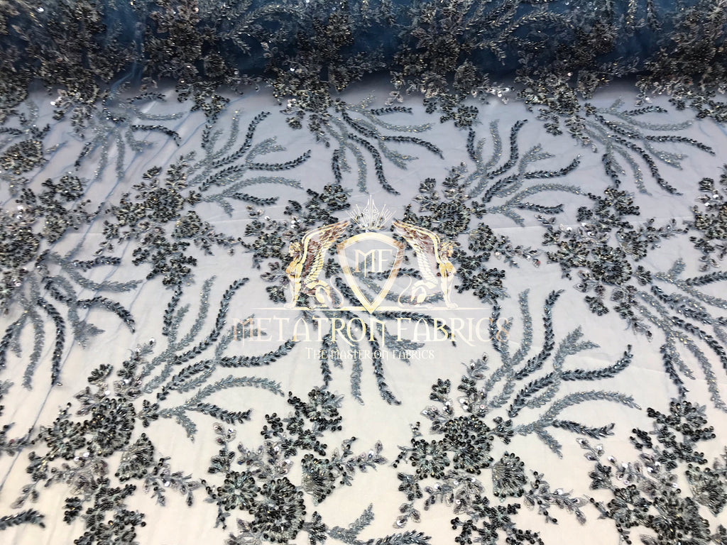 Beaded - Multi Color - Fancy Flower Design Sequins Fabric with Beads Sold By The Yard