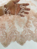 Beaded Floral Fabric - Light Pink - Embroidered Flower Cluster Beaded Fabric Sold By Yard