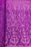 Paisley Sequin Fabric - Magenta - Line Pattern 4 Way Stretch Elegant Fabric By The Yard