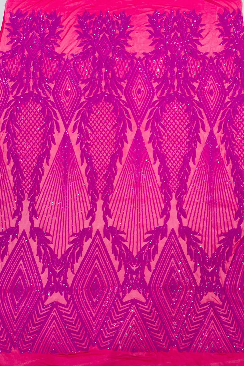 Triangle Sequin Fabric - Magenta - Geometric Designs Spandex Mesh By Yard