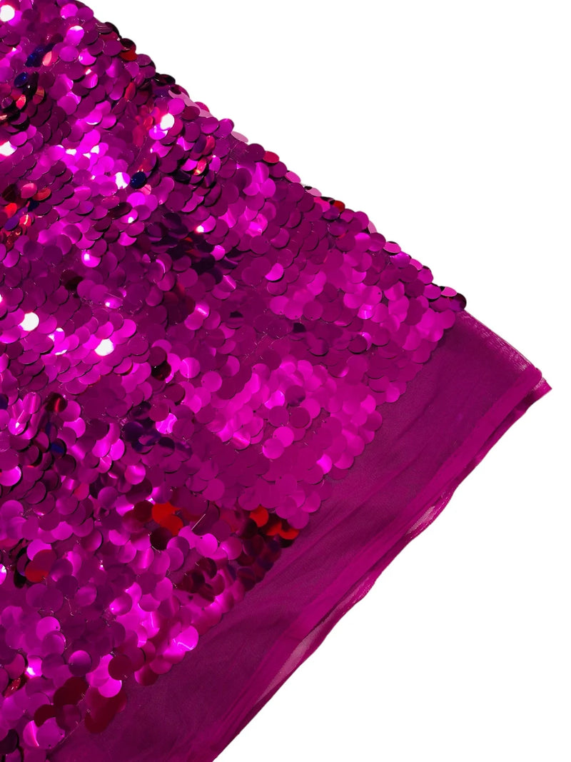 Round Large Sequins - Magenta - Paillette Large Round Sequins Design Fabric By Yard