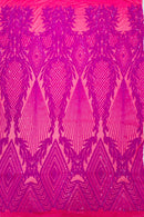 Triangle Sequin Fabric - Magenta - Geometric Designs Spandex Mesh By Yard