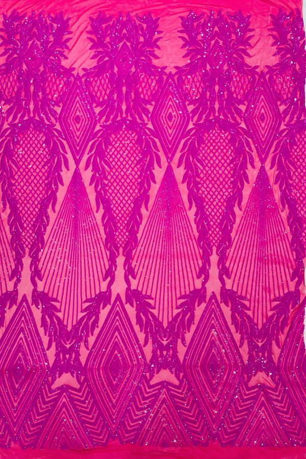 Triangle Sequin Fabric - Magenta - Geometric Designs Spandex Mesh By Yard