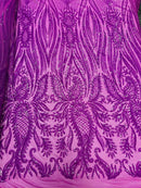 Paisley Sequin Fabric - Magenta - Line Pattern 4 Way Stretch Elegant Fabric By The Yard