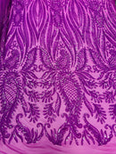 Paisley Sequin Fabric - Magenta - Line Pattern 4 Way Stretch Elegant Fabric By The Yard