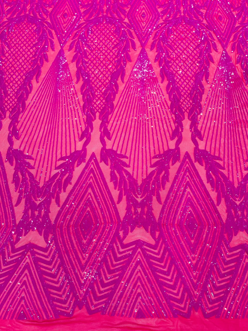 Triangle Sequin Fabric - Magenta - Geometric Designs Spandex Mesh By Yard