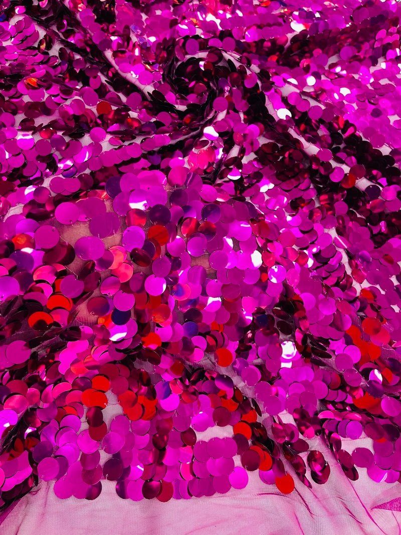 Round Large Sequins - Magenta - Paillette Large Round Sequins Design Fabric By Yard