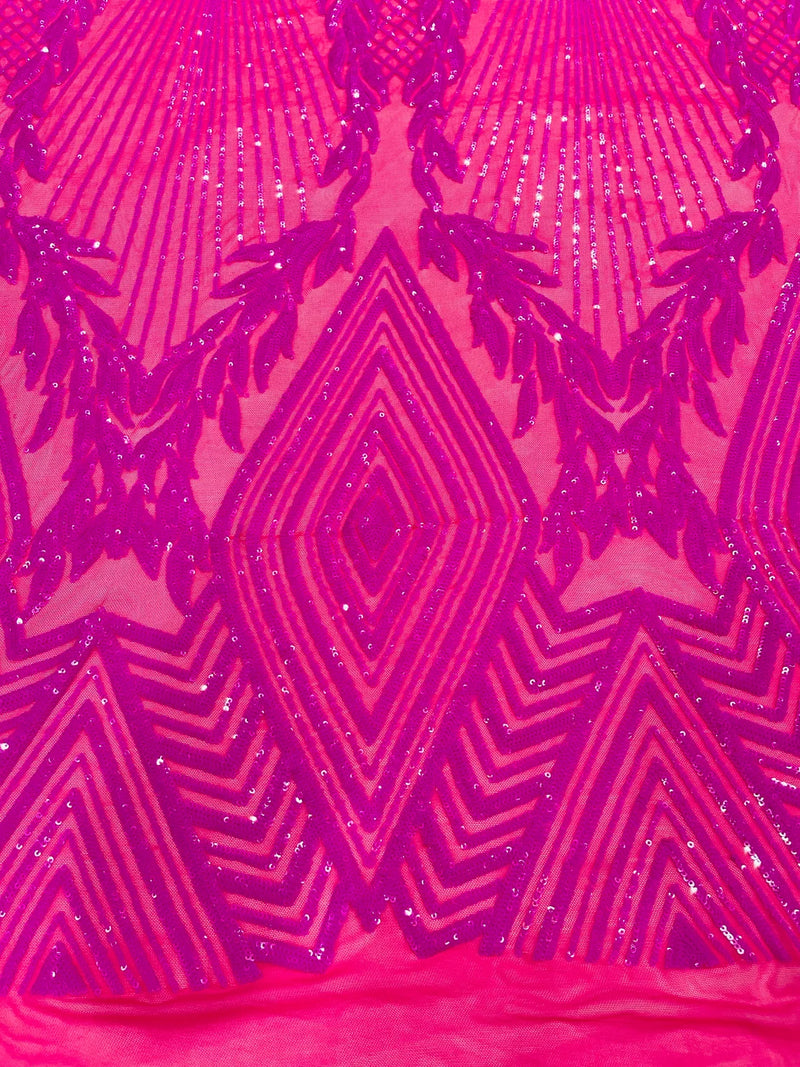 Triangle Sequin Fabric - Magenta - Geometric Designs Spandex Mesh By Yard