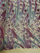 Multi-Color Sequins Design - Magenta Iridescent - 4 Way Stretch Sequins Fabric By The Yard