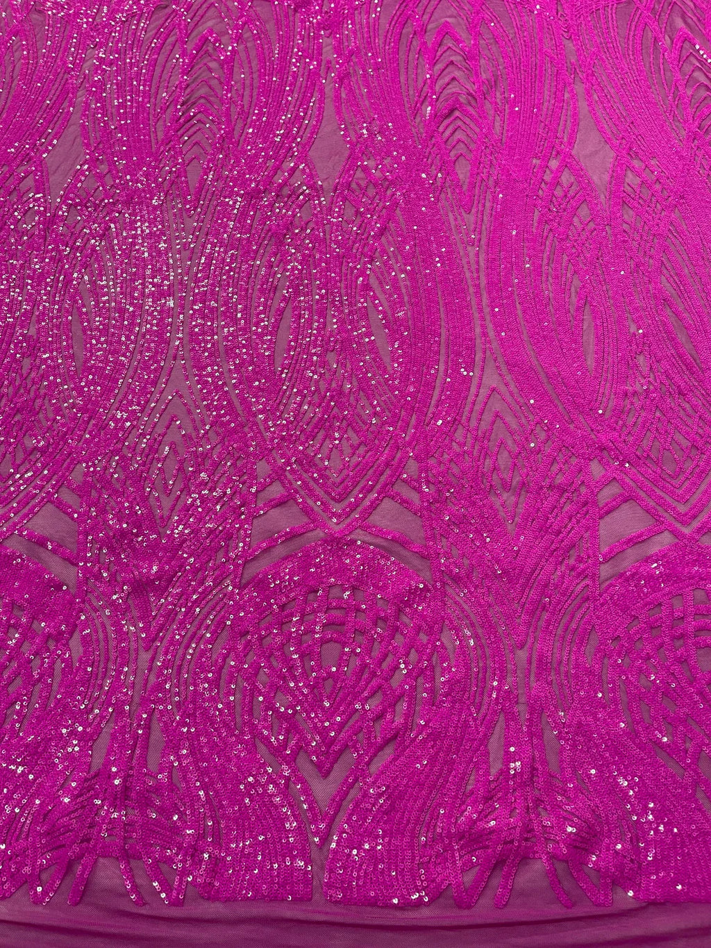 Long Wavy Pattern Sequins - Magenta Iridescent - 4 Way Stretch Sequins Fabric Line Design By Yard