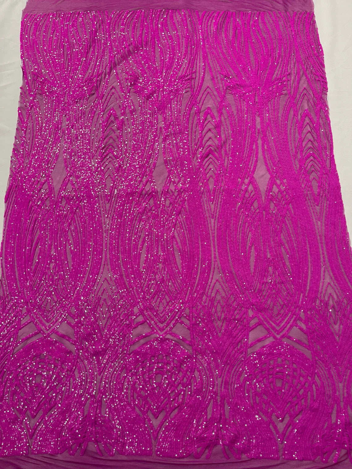 Long Wavy Pattern Sequins - Magenta Iridescent - 4 Way Stretch Sequins Fabric Line Design By Yard