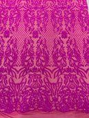 4 Way Stretch Fabric - Magenta Iridescent - Sequins Design on Spandex Mesh Fashion Fabric