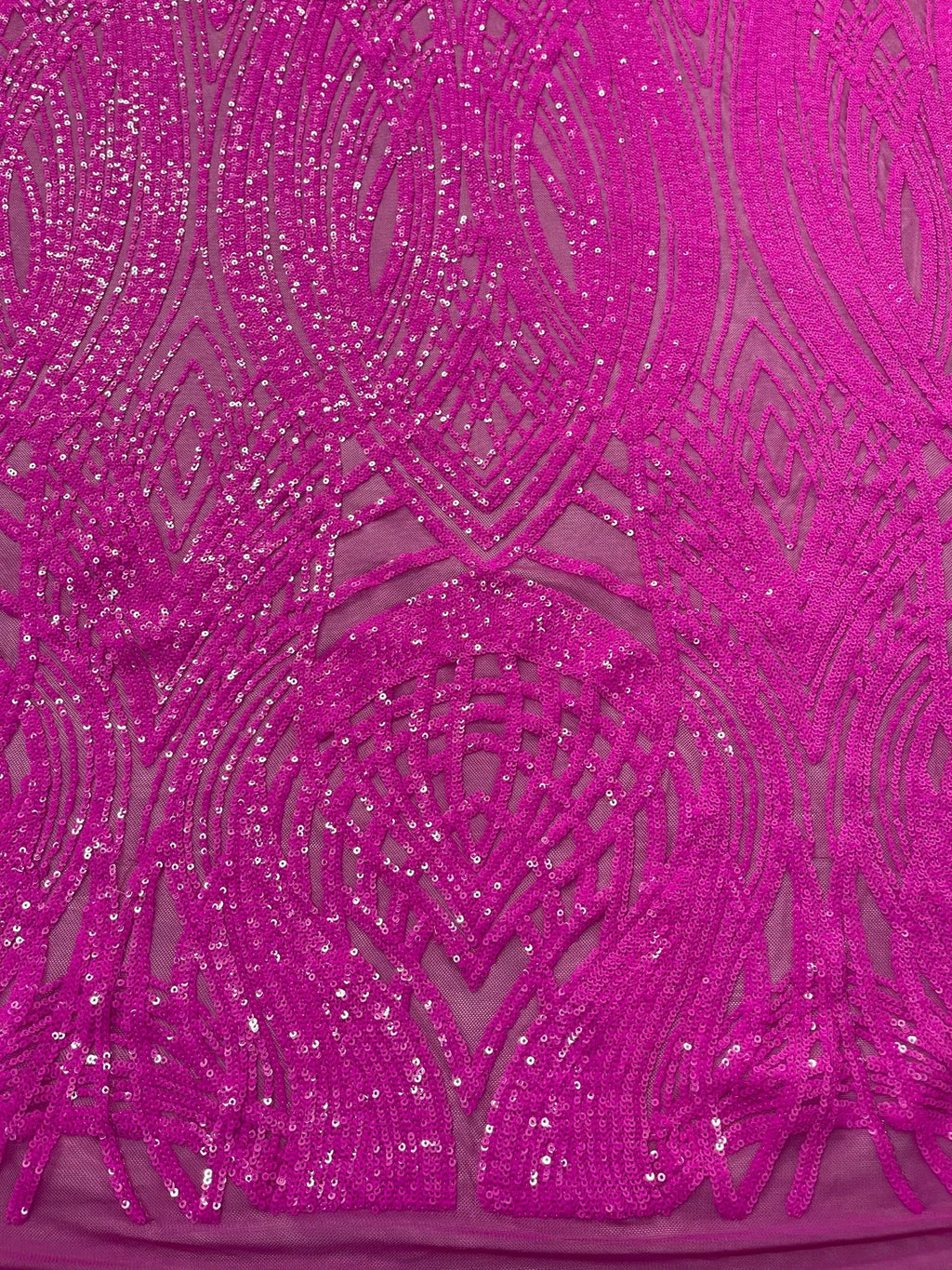 Long Wavy Pattern Sequins - Magenta Iridescent - 4 Way Stretch Sequins Fabric Line Design By Yard
