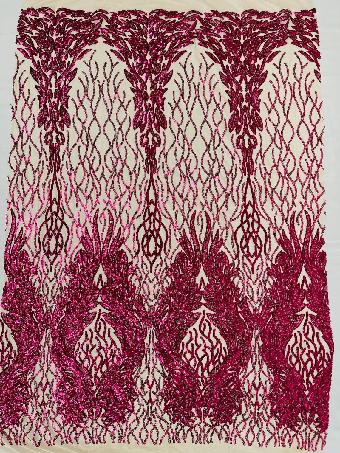 Fancy Leaf Design -  4 Way Stretch Embroidered Sequins Fabric - Pick Color - 25 Yard Roll