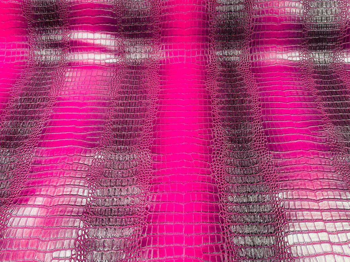 Crocodile Faux Leather Vinyl - Magenta - Fabric 3D Scales Vinyl Crocodile Sold By Yard