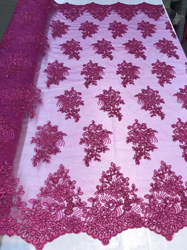 Flower Lace Fabric - Floral Clusters Embroidered Lace Mesh Fabric - 25 Yard Roll