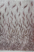 Beaded Fire Design Fabric - Mauve - Fire Flame Design Sequins and Beads on Mesh by Yard