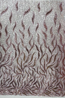 Beaded Fire Design Fabric - Mauve - Fire Flame Design Sequins and Beads on Mesh by Yard