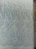 Clear Iridescent Leaf Design - Clear on Mauve - Embroidered Beaded Sequins Mesh Fabric by Yard