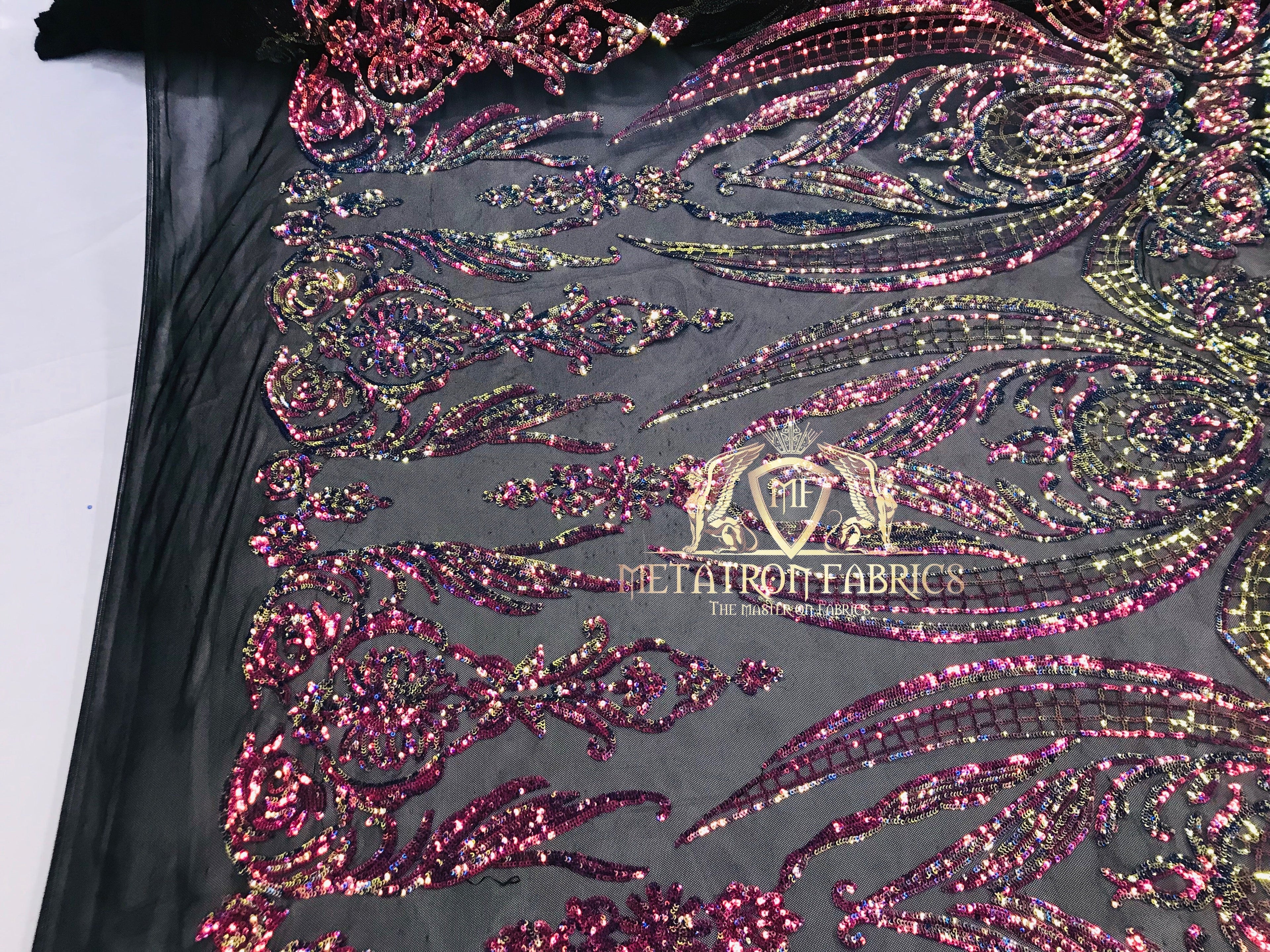 Iridescent - Rainbow - Sequins 4 Way Stretch Fabric Embroidered On Mesh Sold By The Yard