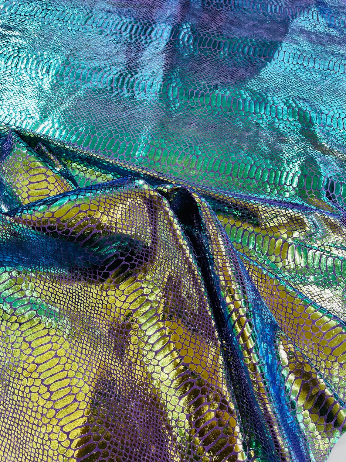 Anaconda Stretch Velvet - Mermaid Green - 58/60" Stretch Velvet Fabric with Anaconda Snake Print By Yard