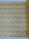 Metallic Floral Lace Fabric - Gold - Embroidered Sequins Floral Design Sold By Yard