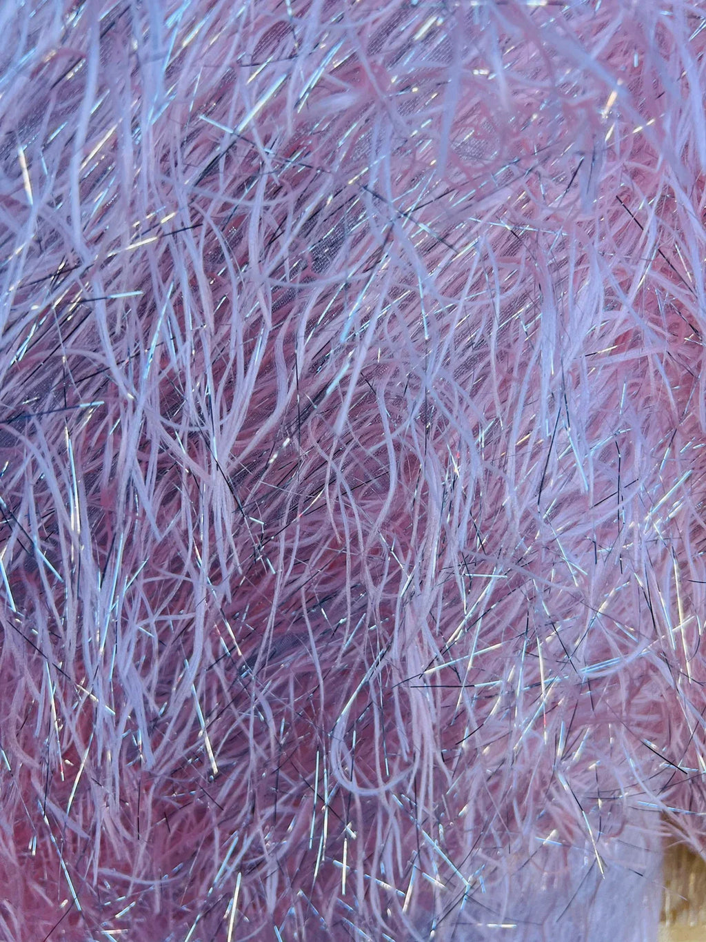 Metallic Eyelash Fabric - Pink/Silver - Feather/Eyelash/Fringe Design on Mesh By Yard