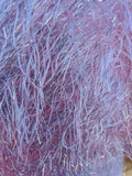 Metallic Eyelash Fabric - Pink/Silver - Feather/Eyelash/Fringe Design on Mesh By Yard