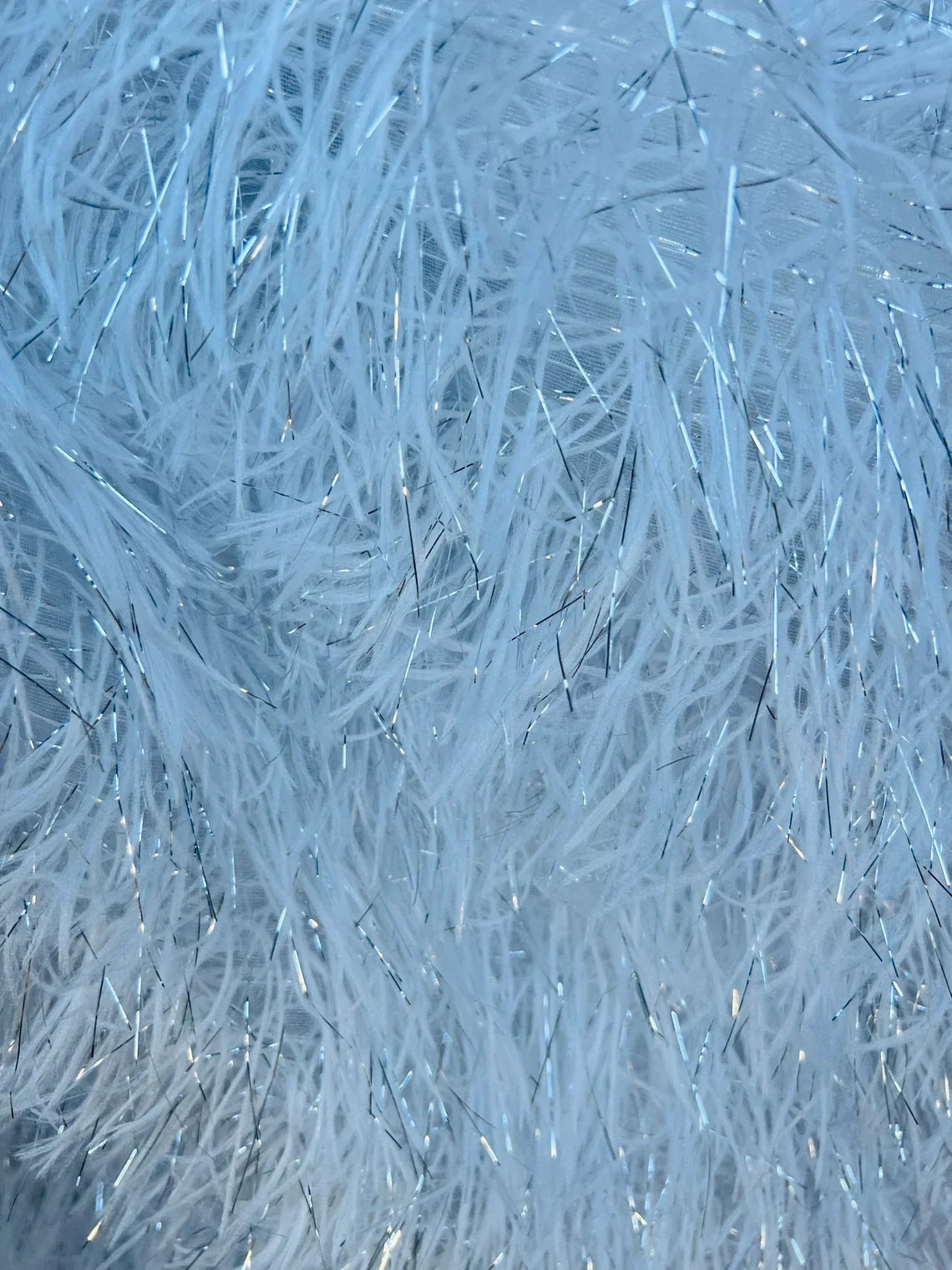 Metallic Eyelash Fabric  - Feather/Eyelash/Fringe Design on Mesh Sold By Yard