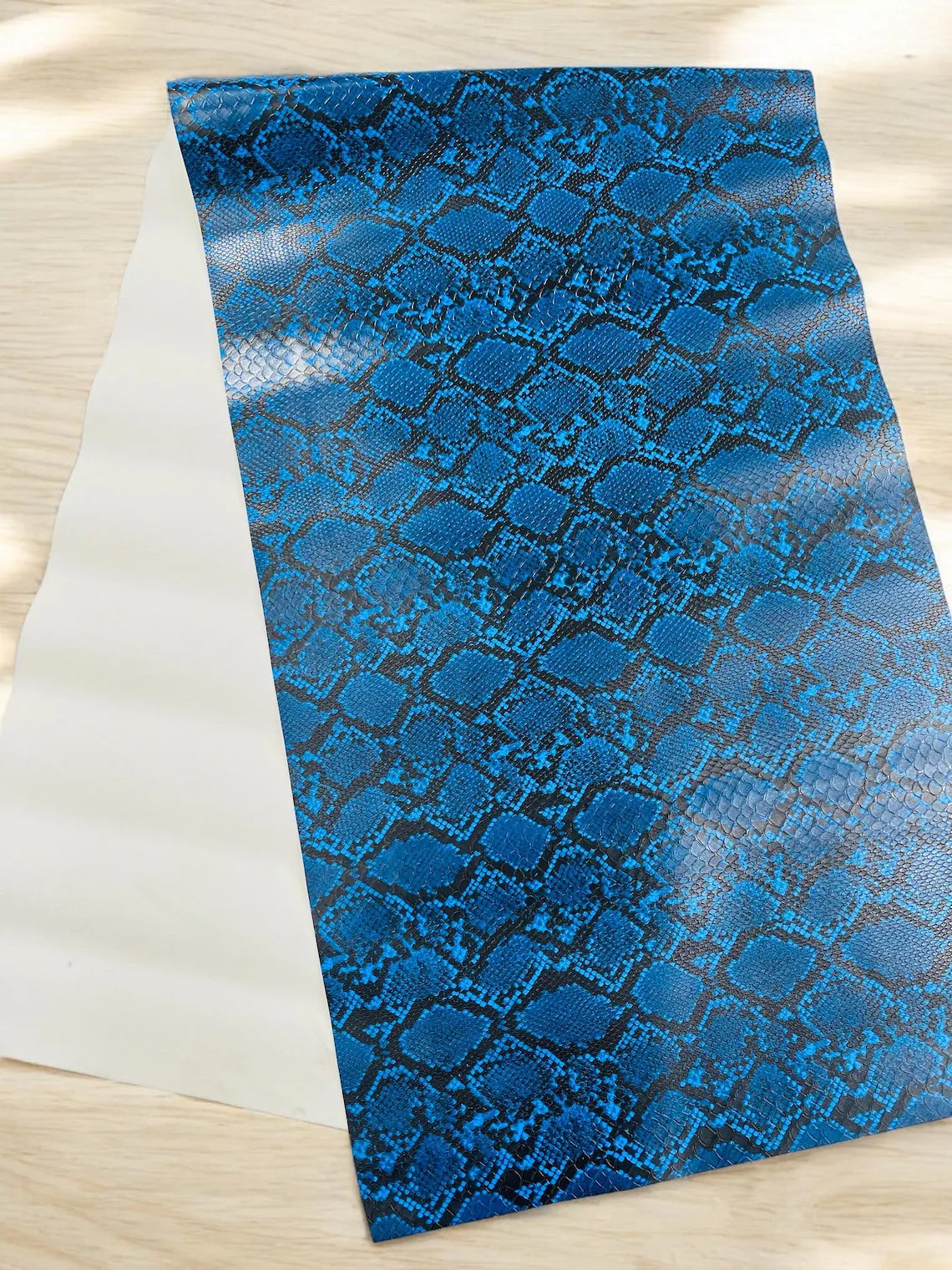 Snake Python Faux Leather Vinyl - Midnight Blue - 3D Snake Print Design Embossed Vinyl By Yard