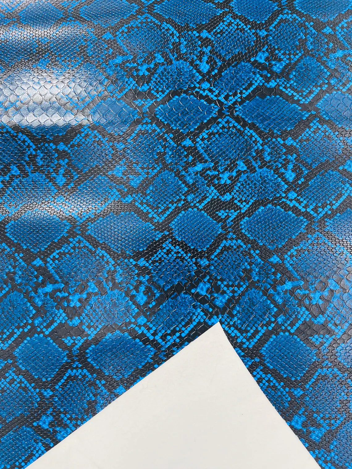 Snake Python Faux Leather Vinyl - Midnight Blue - 3D Snake Print Design Embossed Vinyl By Yard