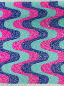 Wavy Line Velvet Sequins - Mint/Royal/ Fuchsia - 2 Way Stretch Fabric 58/60” By Yard